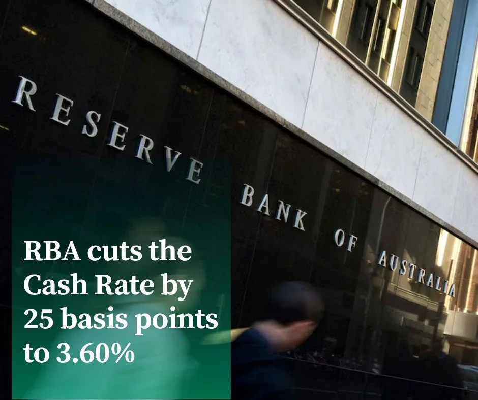 At its meeting today, the Board decided to lower the cash rate target by 25 basis points to 3.60 per cent.