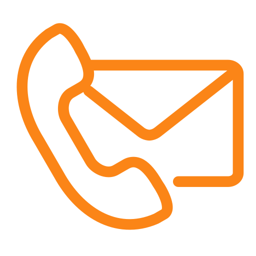 Icon of a telephone receiver with an envelope, outlined in orange.