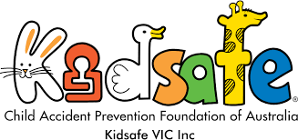 Colorful logo for KidSafe, a child accident prevention foundation in Australia, featuring cartoon-style animal characters.