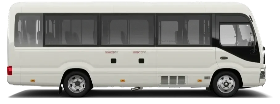 Toyota Coaster having 12 additional anchor points installed into rear seating positions for child care and other bus uses, installed and certified in house by Victorias Highest rated VASS engineer.