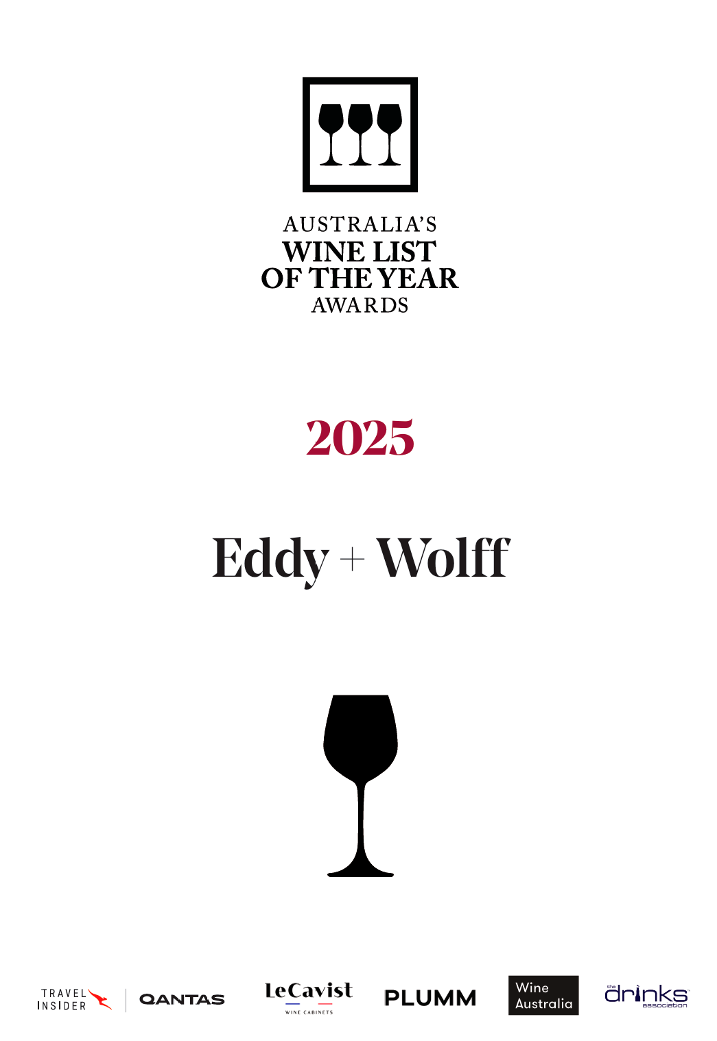 Australia's Wine List of the Year Awards 2025 — 1 Glass recognition — Eddy + Wolff secret cellar, Robina Gold Coast