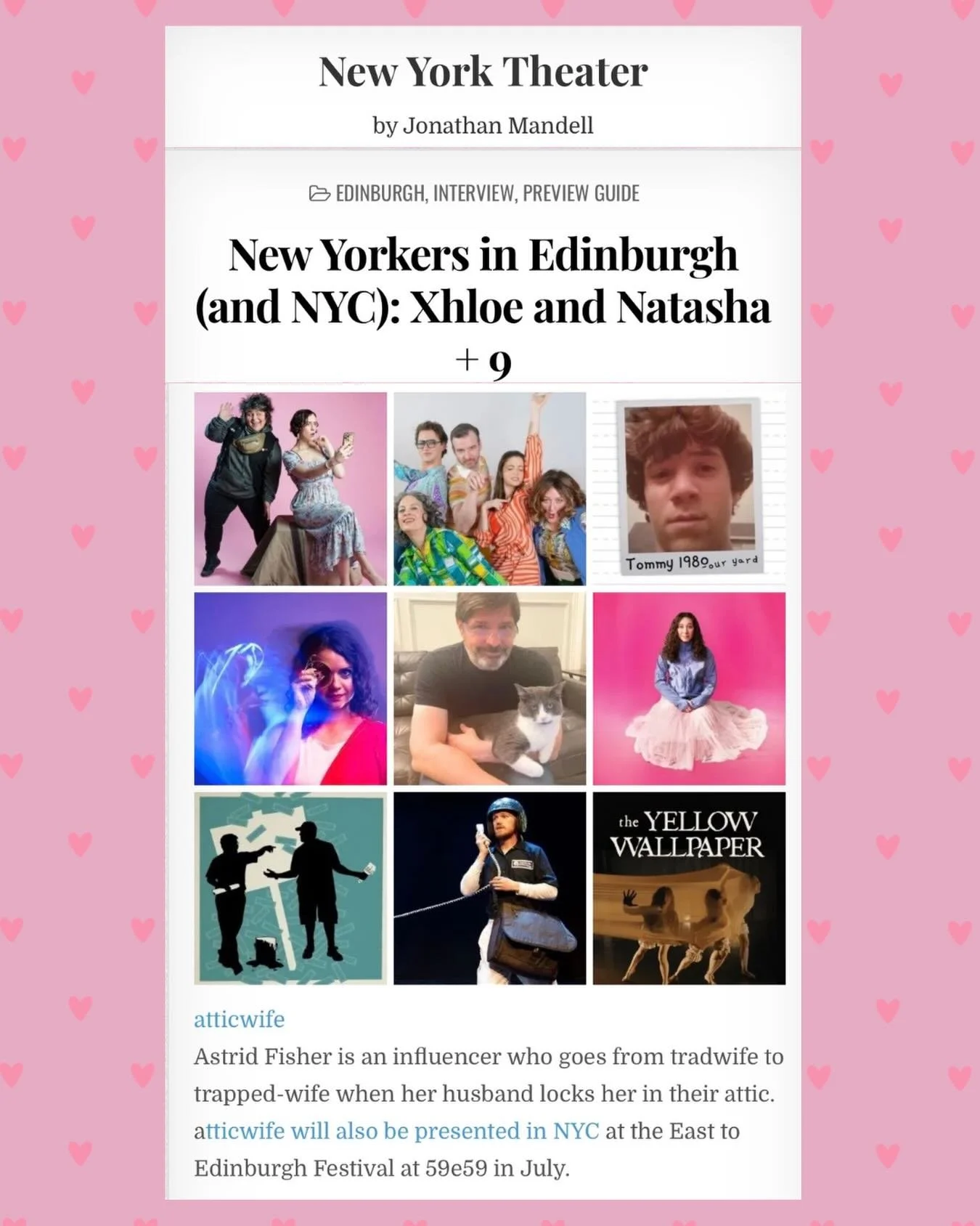 no way ‼️

imagine our surprise clicking on an interview with Fringe favorites @xhloeandnatasha 

only to see @atticwifeplay featured as one of the shows to check out in New York ahead of Fringe 💕

thanks Jonathan 💖💖💖