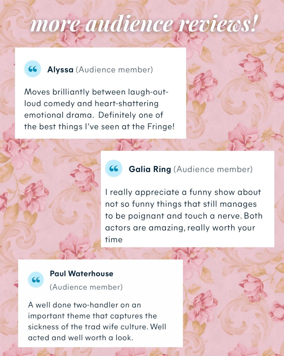 today is our last performance of atticwife at the Edinburgh Fringe 💔

you have one final chance tonight at 8pm to come see us! if you&rsquo;re not convinced, check out these audience reviews 💖💖💖