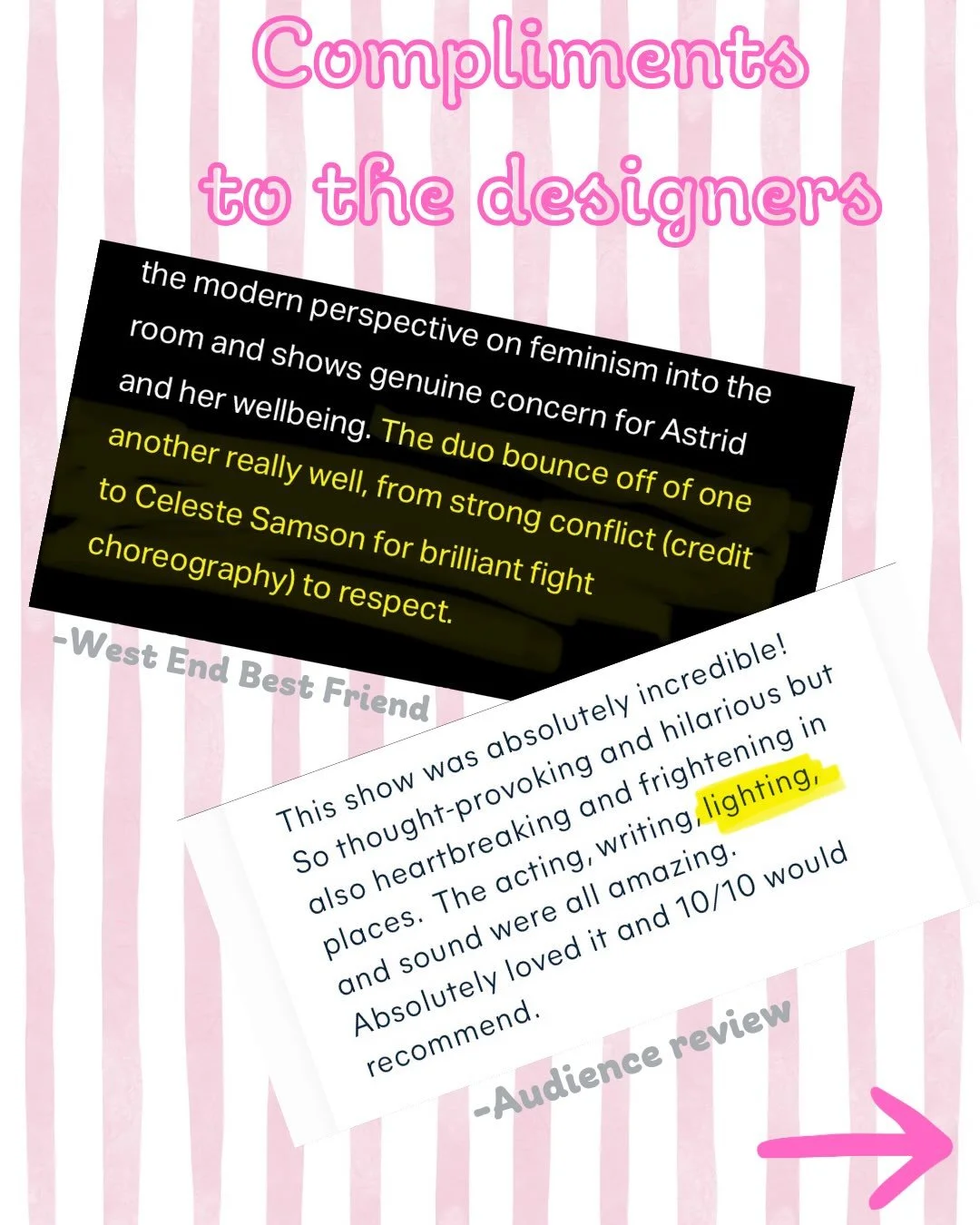 Compliments to the designers! 
💖💖💖
Cheers to the people behind the scenes making our work so brilliant! 

#edfringe #westendbestfriend #atticwife @thespaceuk