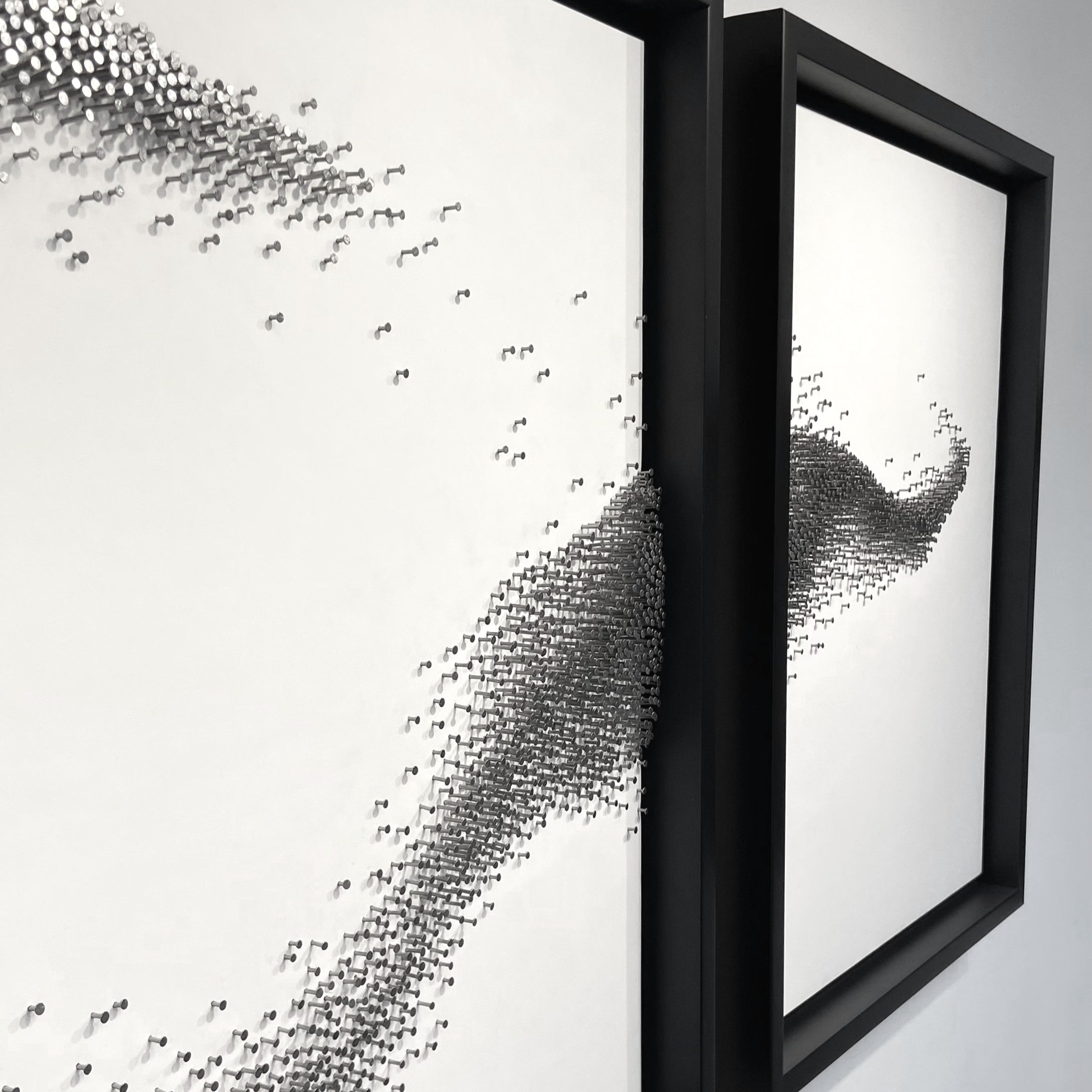 Sans Titre (triptyque) (detail), 2023 - Nails on paper - 65’’ x 24’’ x 2’’ - 2,200$ CAD