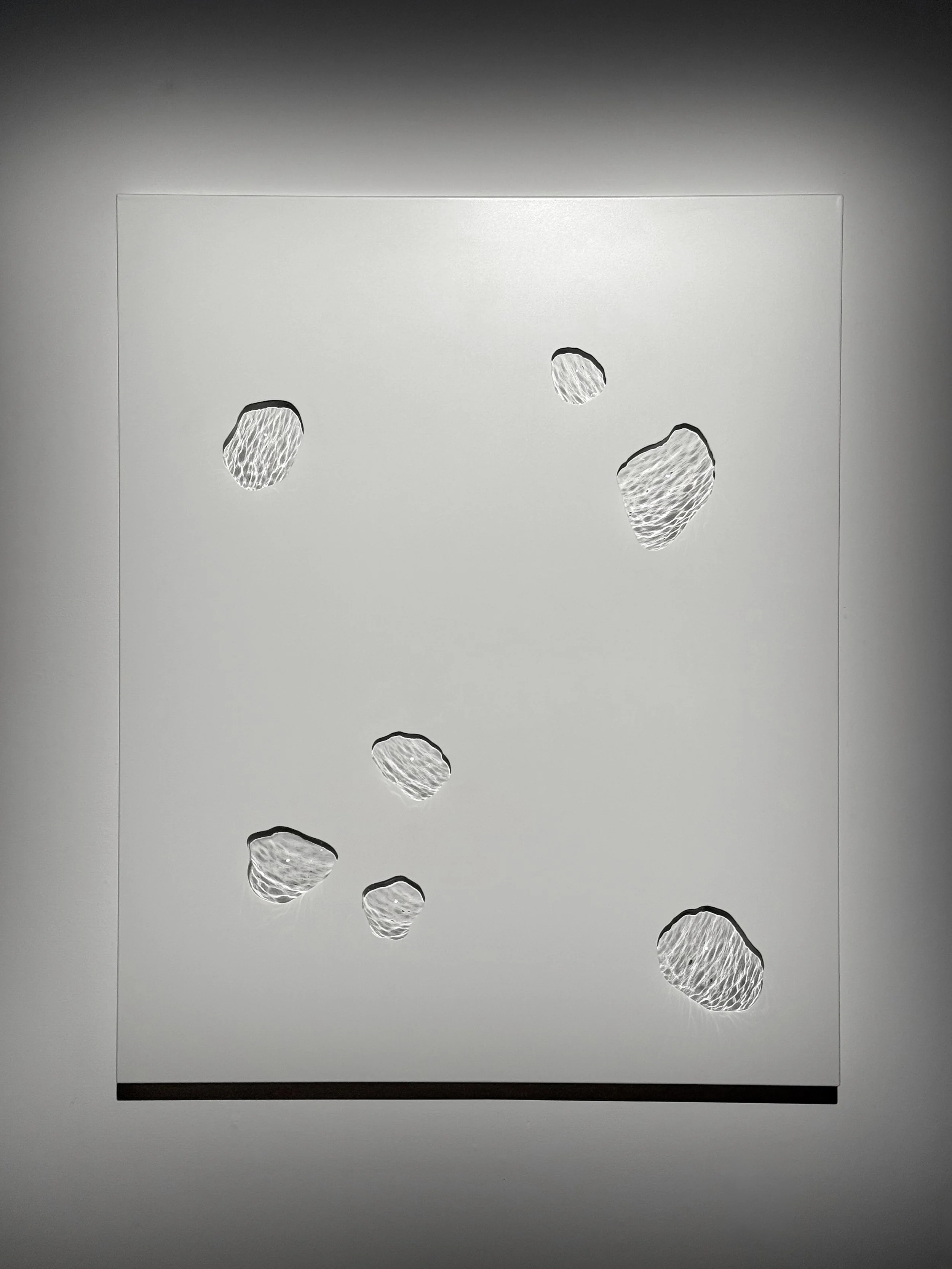 Par temps secs, 2025,
Emy Gagnon Gélinas, Verre thermoformé, acier et peinture cuite | Thermoformed glass, fired paint and steel, 122 cm × 152 cm × 20 cm, 5,500$ CAD