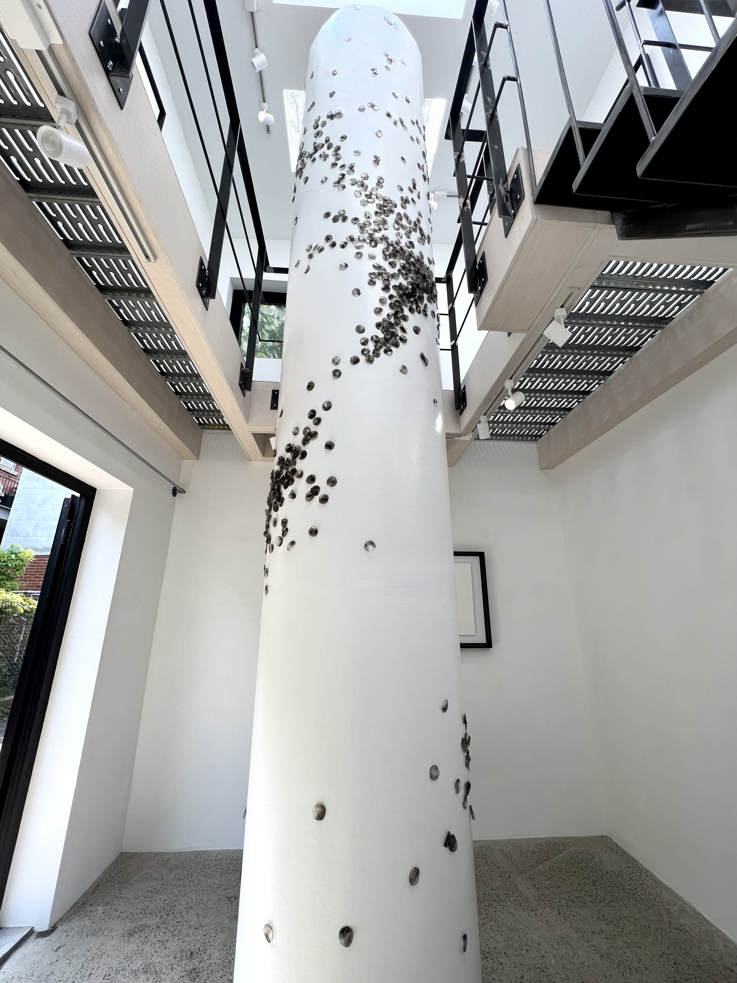 Vertige, 2023 - Burnt acetate, Sonotube, paint and plaster - 180’’’ x 30’’ x 30’’’ - Price upon request