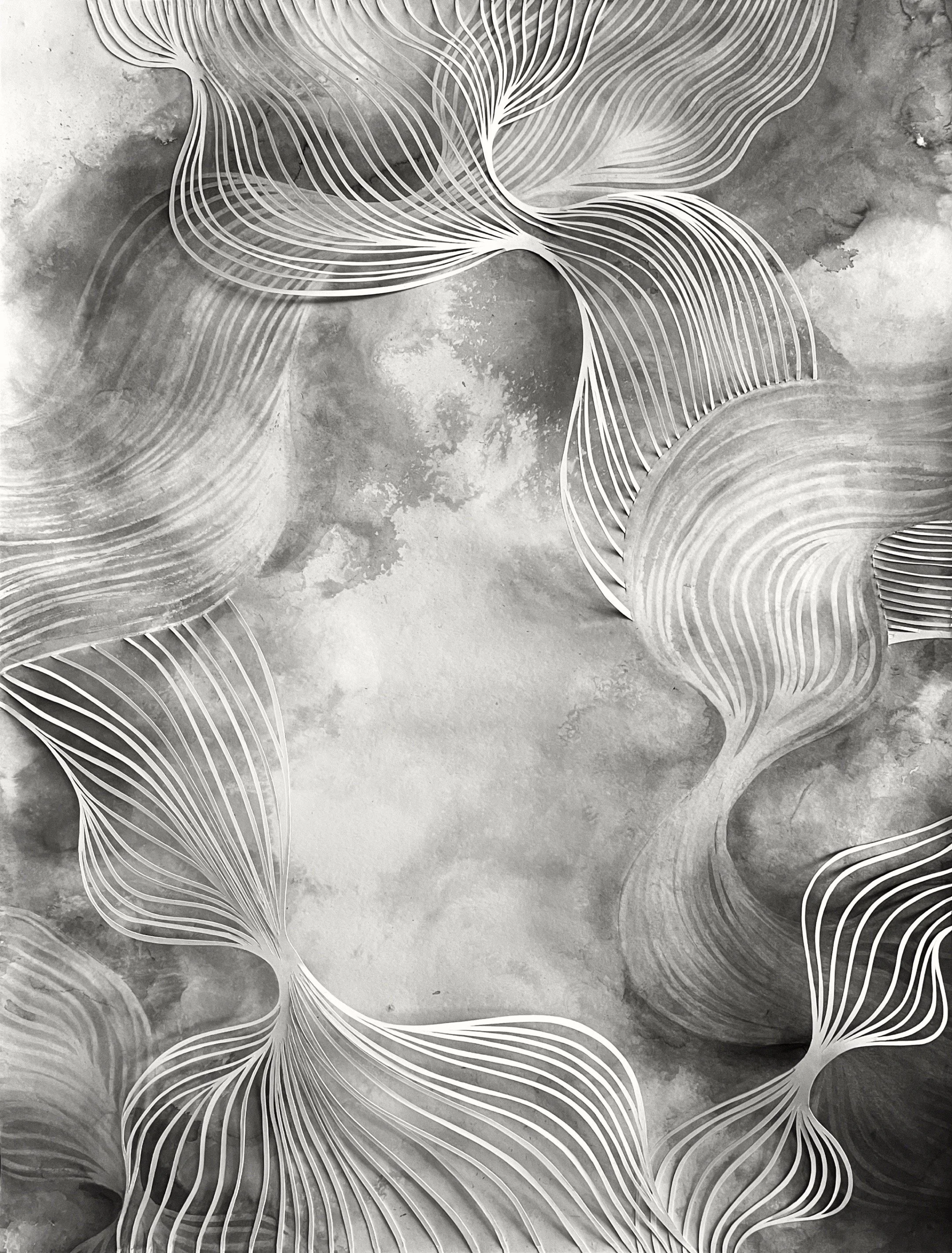 Sans titre, 2022, 🔴 VENDU/SOLD,
Emy Gagnon Gélinas, Encre de Chine sur papier et papier découpé / India ink on paper and cut paper, 74 cm x 56 cm