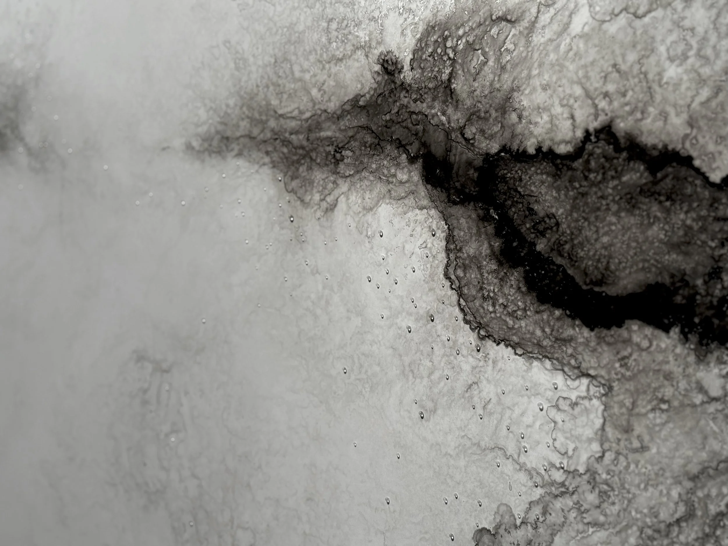 Étendues, 2025 (détail),
Emy Gagnon Gélinas,
Verre, encre de Chine, papier Yupo et aluminium | Glass, India ink, Yupo paper and aluminum,
244 cm × 122 cm × 46 cm,
5,500$ CAD (individuel) | 10,000$ CAD (ensemble) 