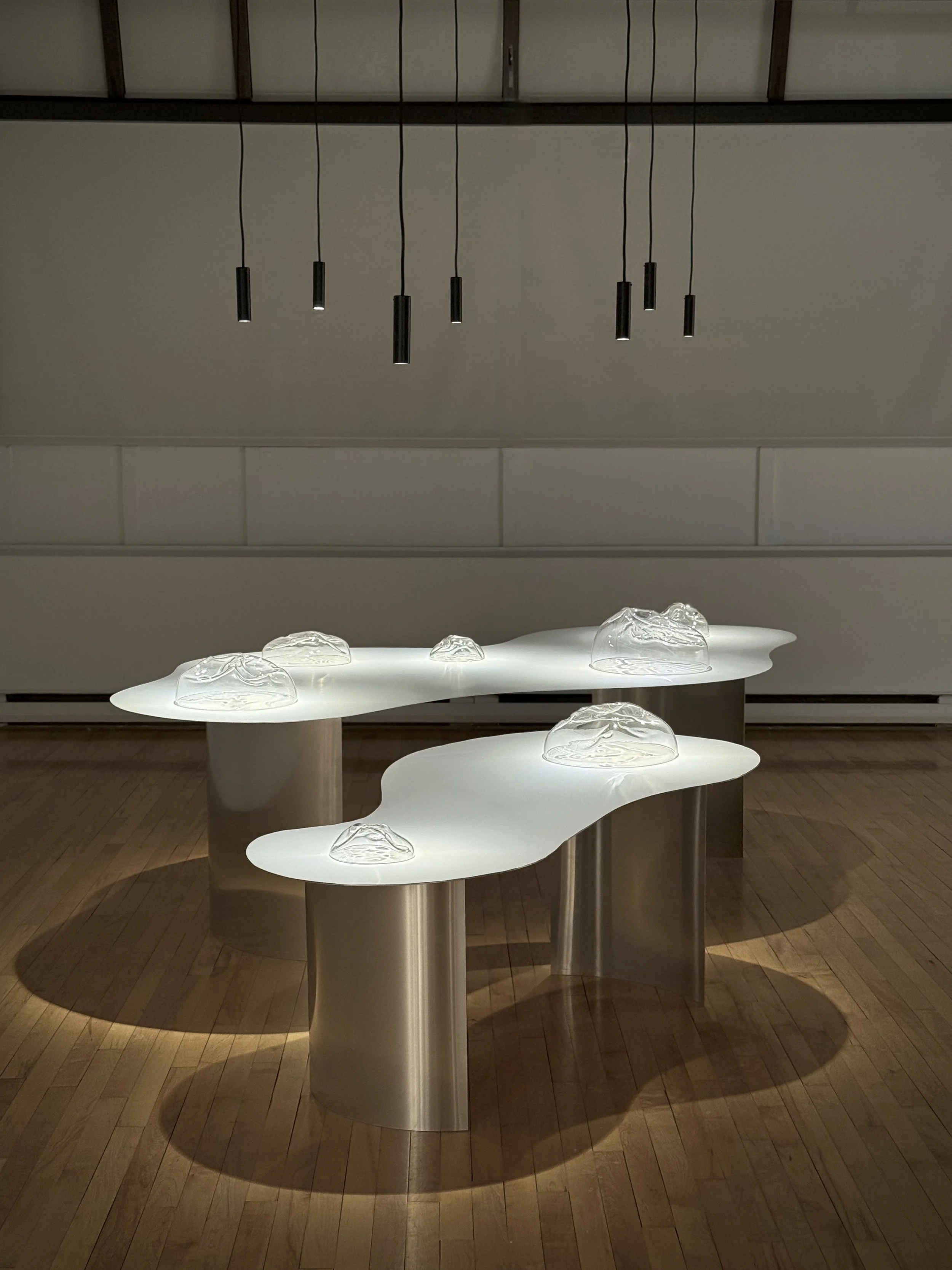 Par le souffle, 2025 (1 à 9),
Emy Gagnon Gélinas, Verre soufflé | Blown glass, En collaboration avec l’artiste verrier Dylan Duchet | In collaboration with glass artist Dylan Duchet, 15 cm - 41 cm × 15 cm - 41 cm × 8 - 20 cm, 500$ - 750$ - 1,000$ CAD