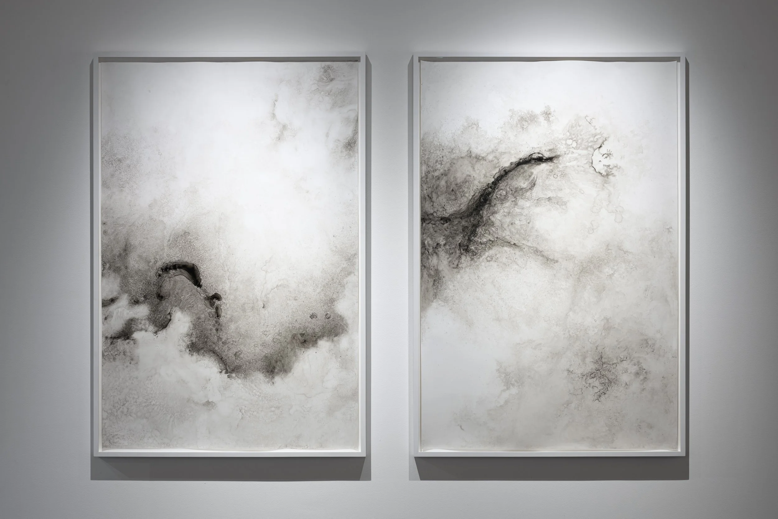 Confluences, 2024 - 🔴 VENDU/SOLD - Collection Desjardins - River water, India ink and glass on Yupo paper - 152 cm x 100 cm (each) - Photo: Michael Patten