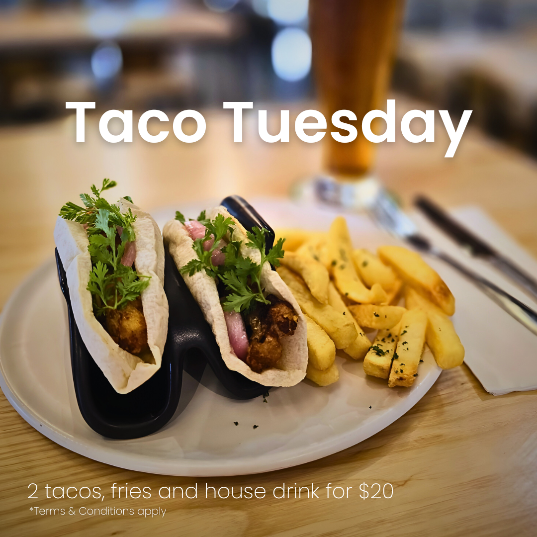 Taco Tuesday, 2 tacos, fries and a drink for $20