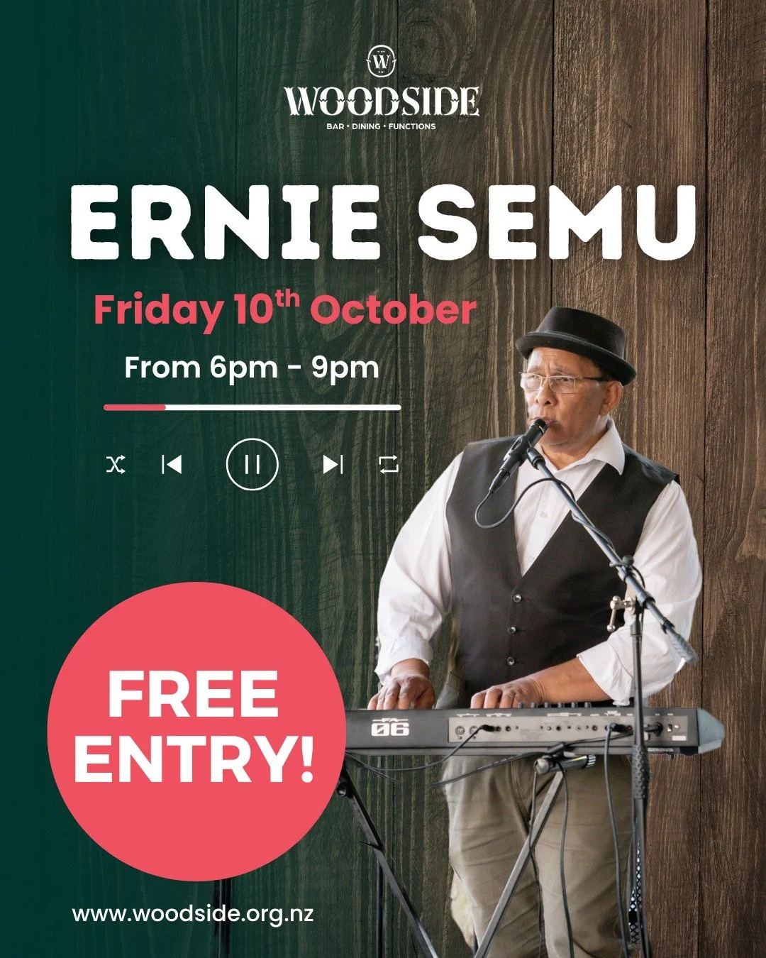 Let Ernie Semu set the soundtrack to your Friday - LIVE from 6pm while you settle into dinner at Woodside 🎶✨