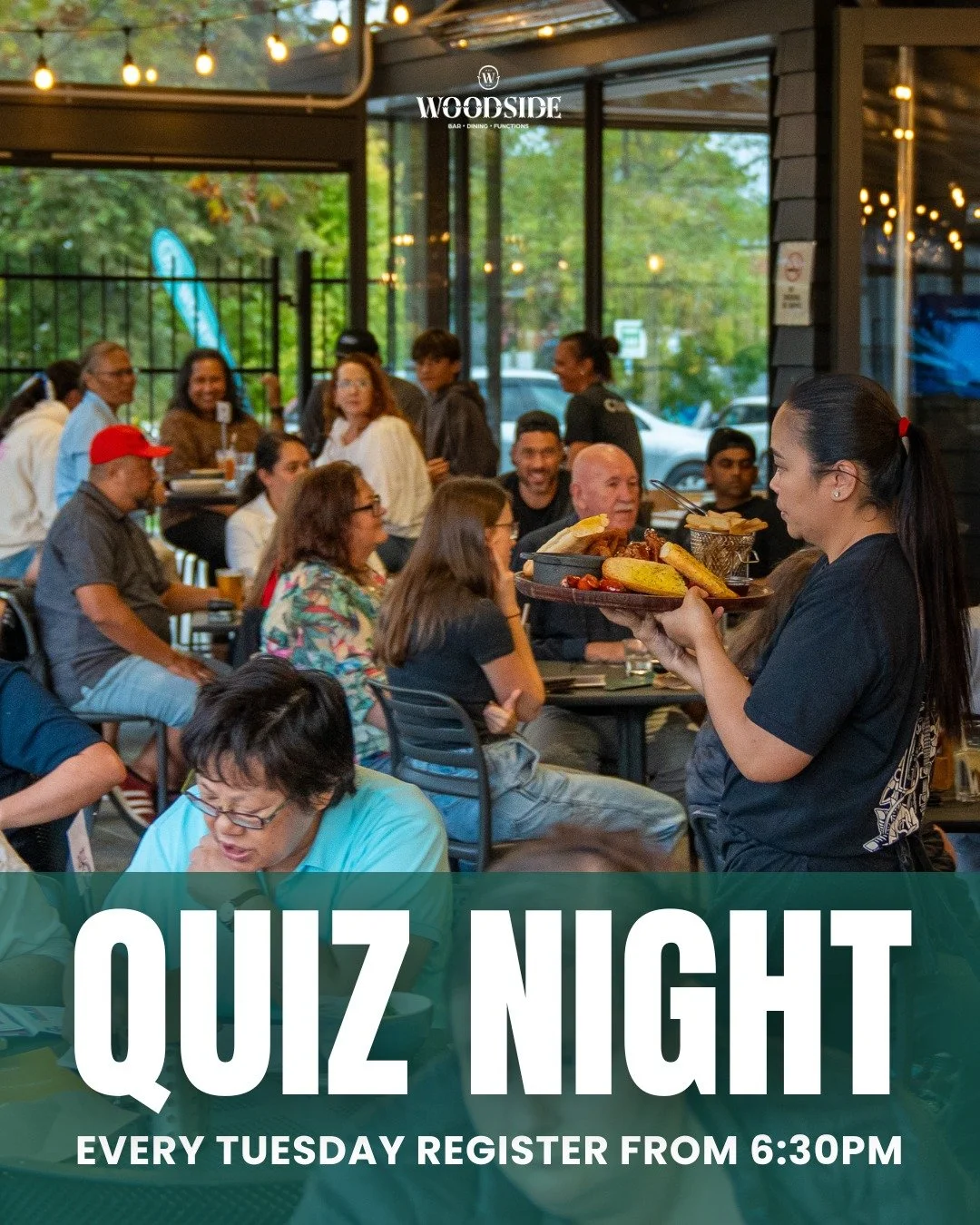 Gather your team and get down to our Quiz Night.  Woodside vouchers up for grabs this Tuesday! 🤩