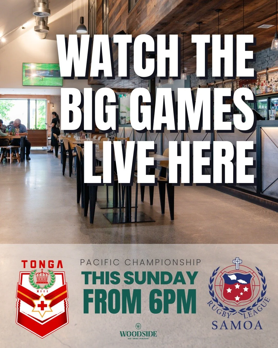 Watch all the big games here at Woodside! 🏈