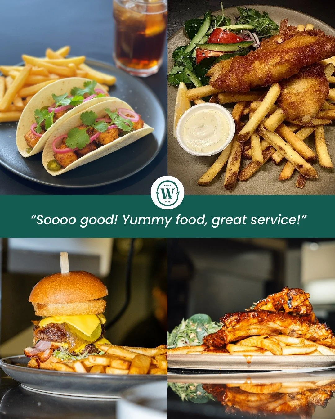 A little love from one of our diners:
&ldquo;Soooo good! Yummy food, great service!&rdquo;

Our kitchen has been serving up some seriously tasty plates lately&hellip; come and try them for yourself! 🍔🍤🥗