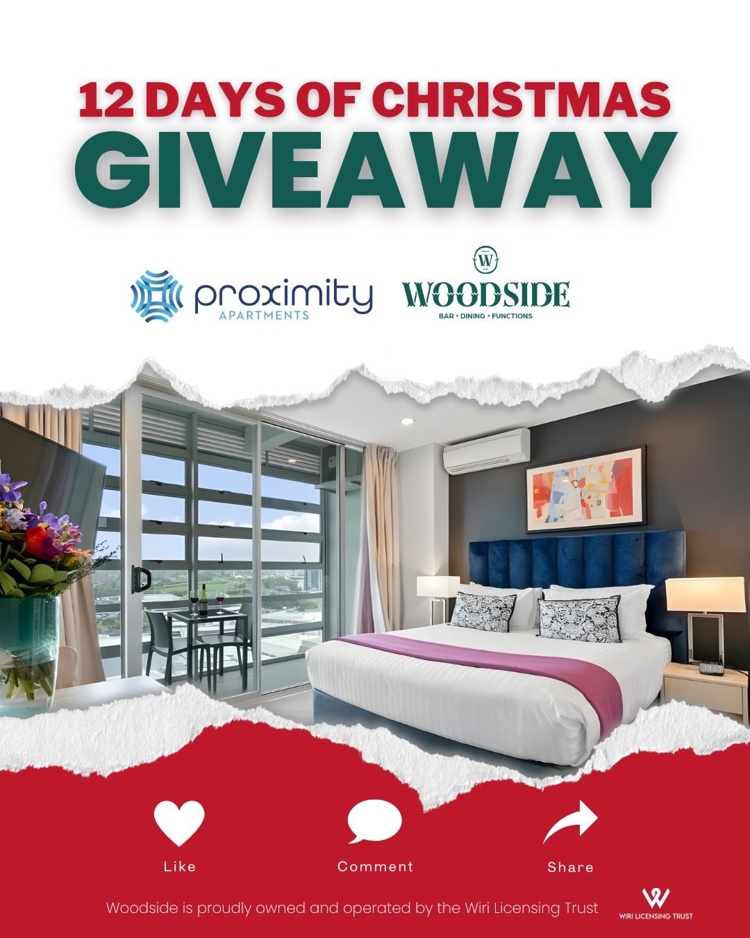 🎄 12 Days of Christmas Giveaways &ndash; Day 5! 🎄
Today&rsquo;s prize is the perfect night out for a couple - a little end-of-year getaway or a well-deserved date night!
✨ 1 Night&rsquo;s Stay at @proximityapartmentsmanukau for 2 adults, with Free 