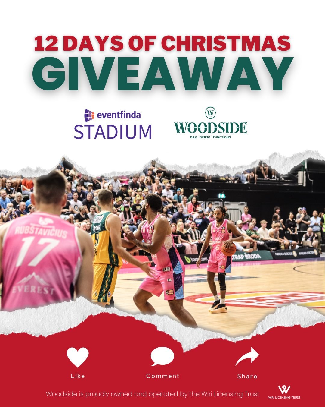 🎄 12 Days of Christmas Giveaways &ndash; Day 7! 🎄
Today&rsquo;s prize is a slam dunk for sports fans!
✨ 4x tickets to a NZ Breakers game at @eventfindastadium during the 2026 season AND a $100 @woodside_bar_kitchen voucher! ✨
A great night out with