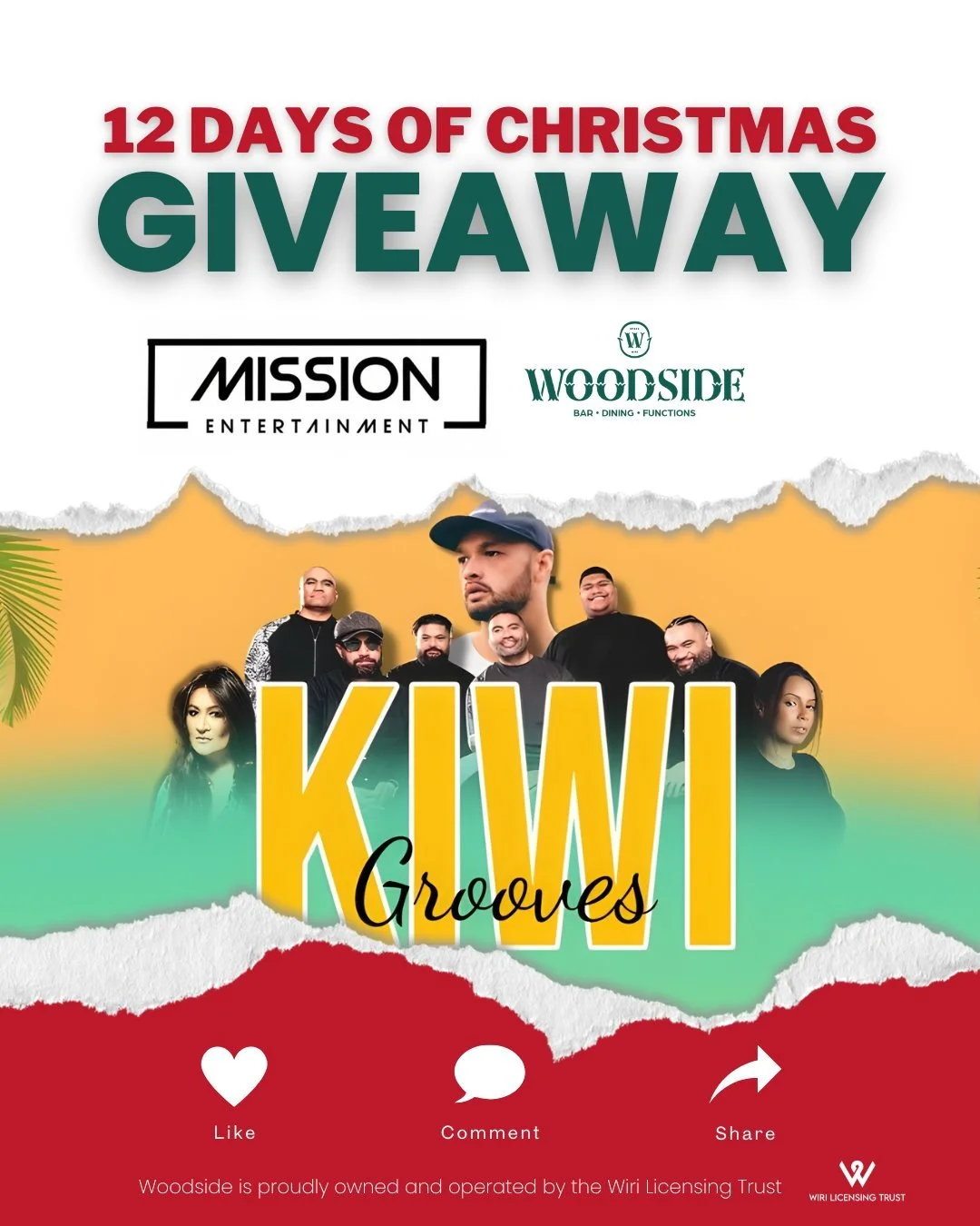 🎄 12 Days of Christmas Giveaways &ndash; Day 10! 🎄
This one&rsquo;s for the music fans...get ready to groove the Kiwi way! 🎶
✨ A Double Pass from Mission Entertainment (valued at $120) to the KIWI GROOVES Music Festival AND a $100 Woodside voucher