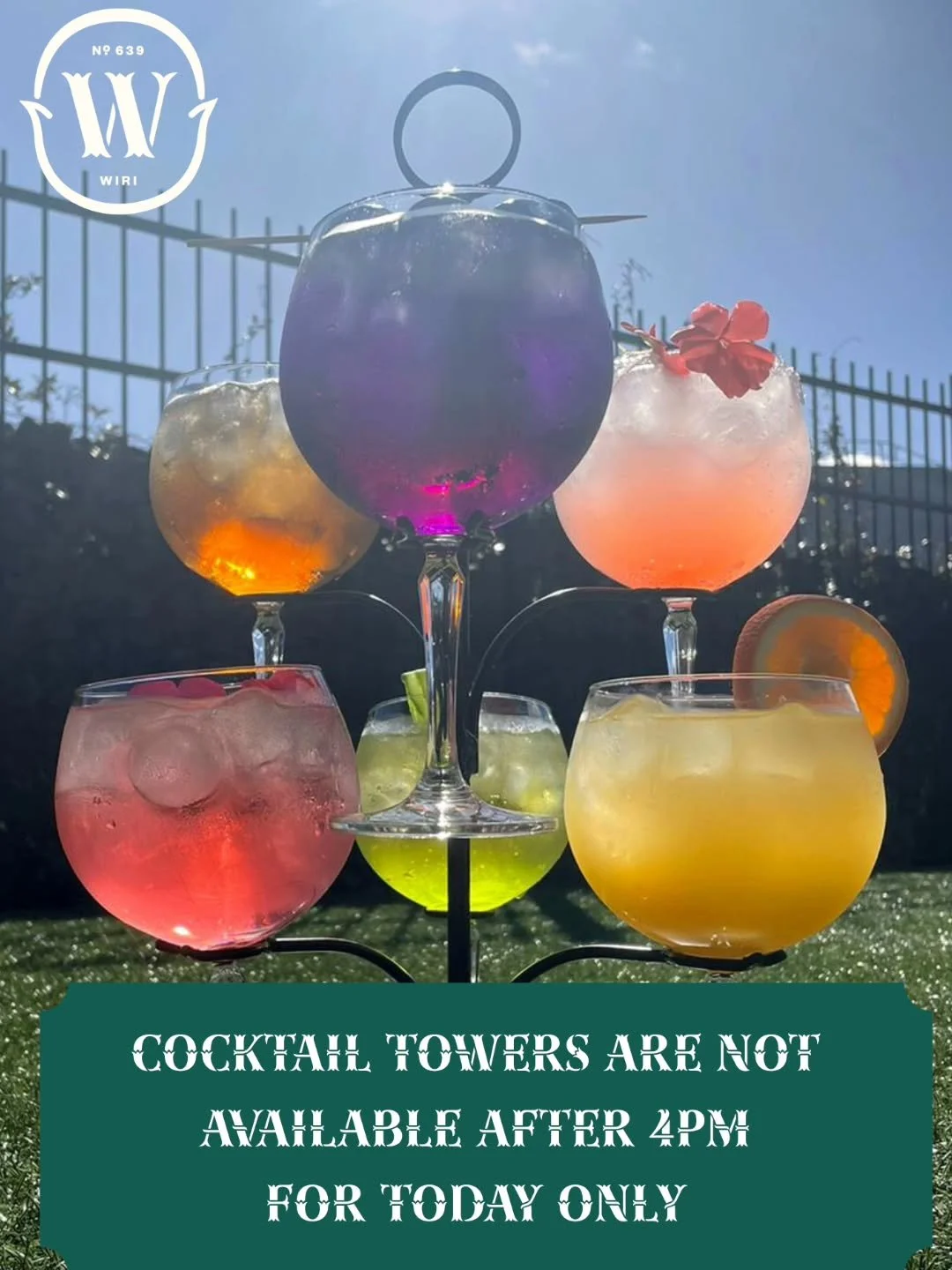✨ Christmas rush update ✨
Due to the festive craziness, our cocktail towers won&rsquo;t be available from 4pm today (Saturday 20th December).

Don&rsquo;t worry though all your crowd-favourite cocktails are still flowing 🍸
We can&rsquo;t wait to mak