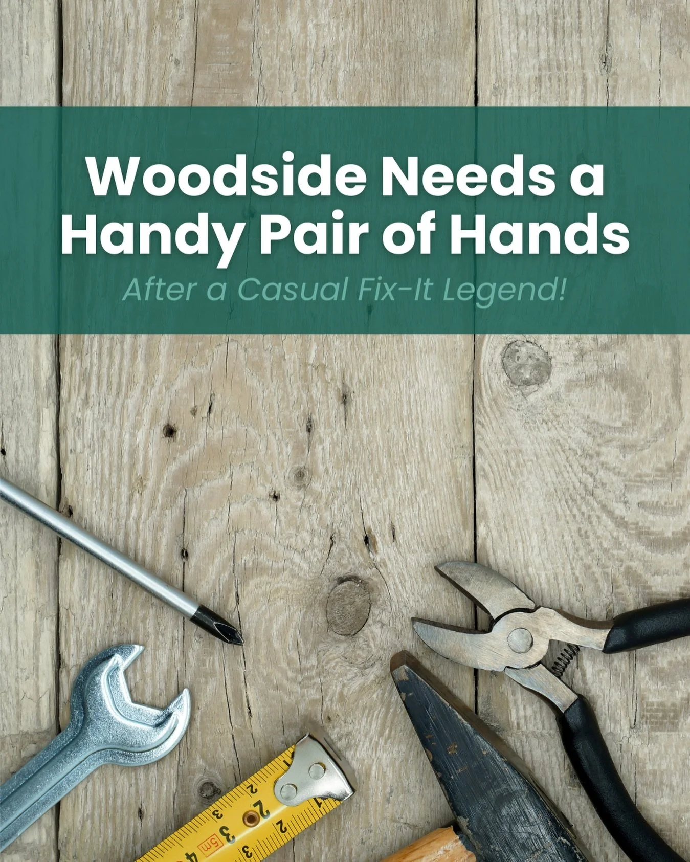 We&rsquo;re looking for a handy retiree or &lsquo;hire-a-hubby&rsquo; type to help with minor building repairs, painting and small fix-up jobs around Woodside, our flagship venue. Position will be paid at an agreed hourly rate. 
For an example of the