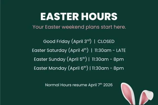 With Easter just around the corner - here are our opening hours for the long weekend! 🐣