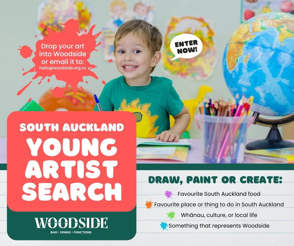 🎨 SOUTH AUCKLAND YOUNG ARTIST SEARCH 🎨

School&rsquo;s out and the holidays are here - let&rsquo;s get creative!

@woodside_bar_kitchen is excited to launch the South Auckland Young Artist Search - a celebration of the creativity, culture, and comm