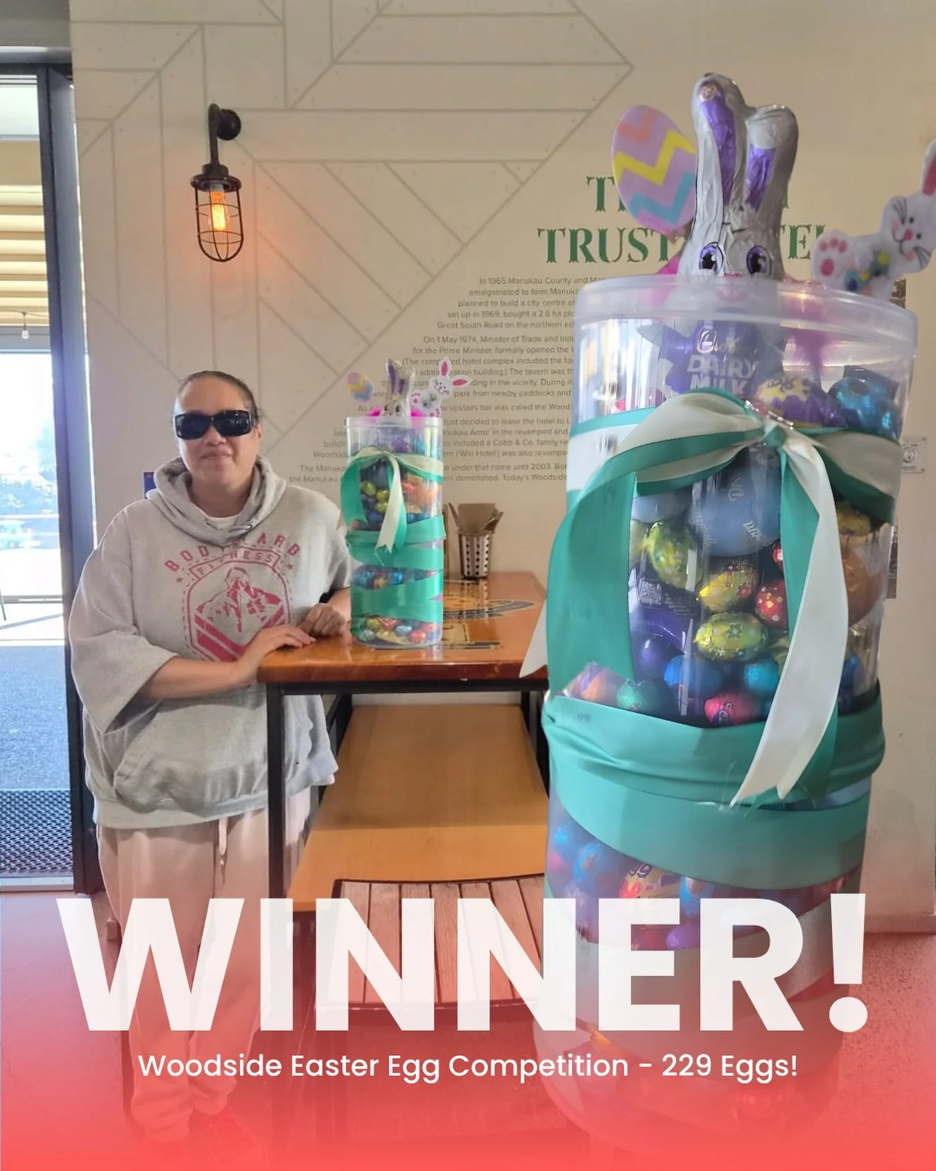 Congratulations to Dee, our Easter competition winner! With a guess of 227, she was closest to the correct number of 229 eggs and takes home a $50 Woodside voucher plus the jar of treats to enjoy!
Thanks to everyone who took part 💚