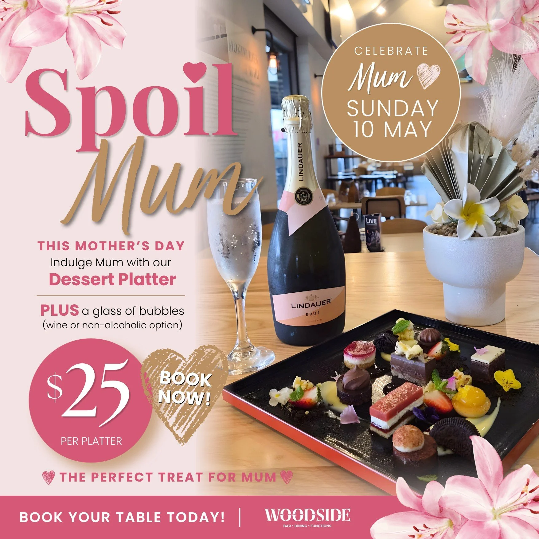 Spoil Mum this Mother's Day 🩷🥂🍰

Our limited-edition Mother&rsquo;s Day Dessert Platter is the ultimate indulgence, perfectly paired with a glass of bubbles (or a non-alcoholic option). The ideal finishing touch to a delicious meal, with our full 