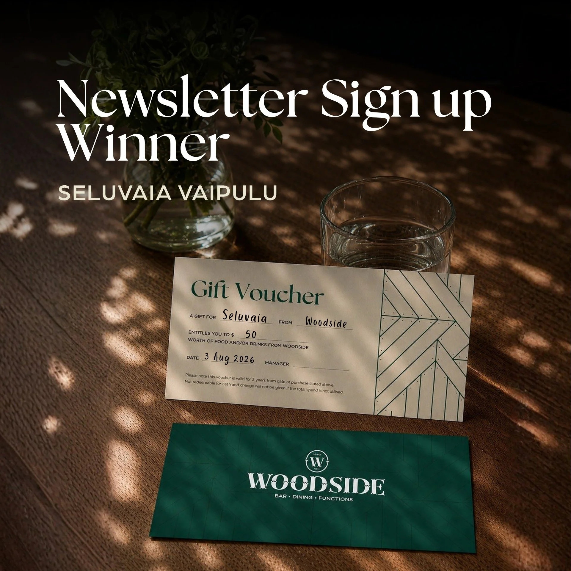 𝑪𝒐𝒏𝒈𝒓𝒂𝒕𝒖𝒍𝒂𝒕𝒊𝒐𝒏𝒔 Seluvaia - you are the winner of a $50 Woodside Voucher for our July draw!

For your chance to be in to win each month - head to our website and sign up to our newsletter where you will find out what's happening at Wood