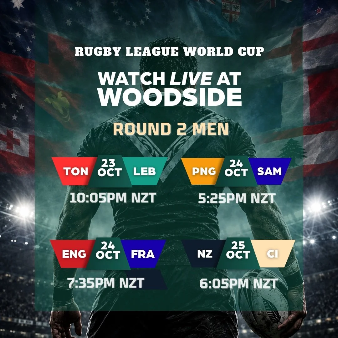LIVE Rugby League World Cup games at Woodside this week! Get amongst!