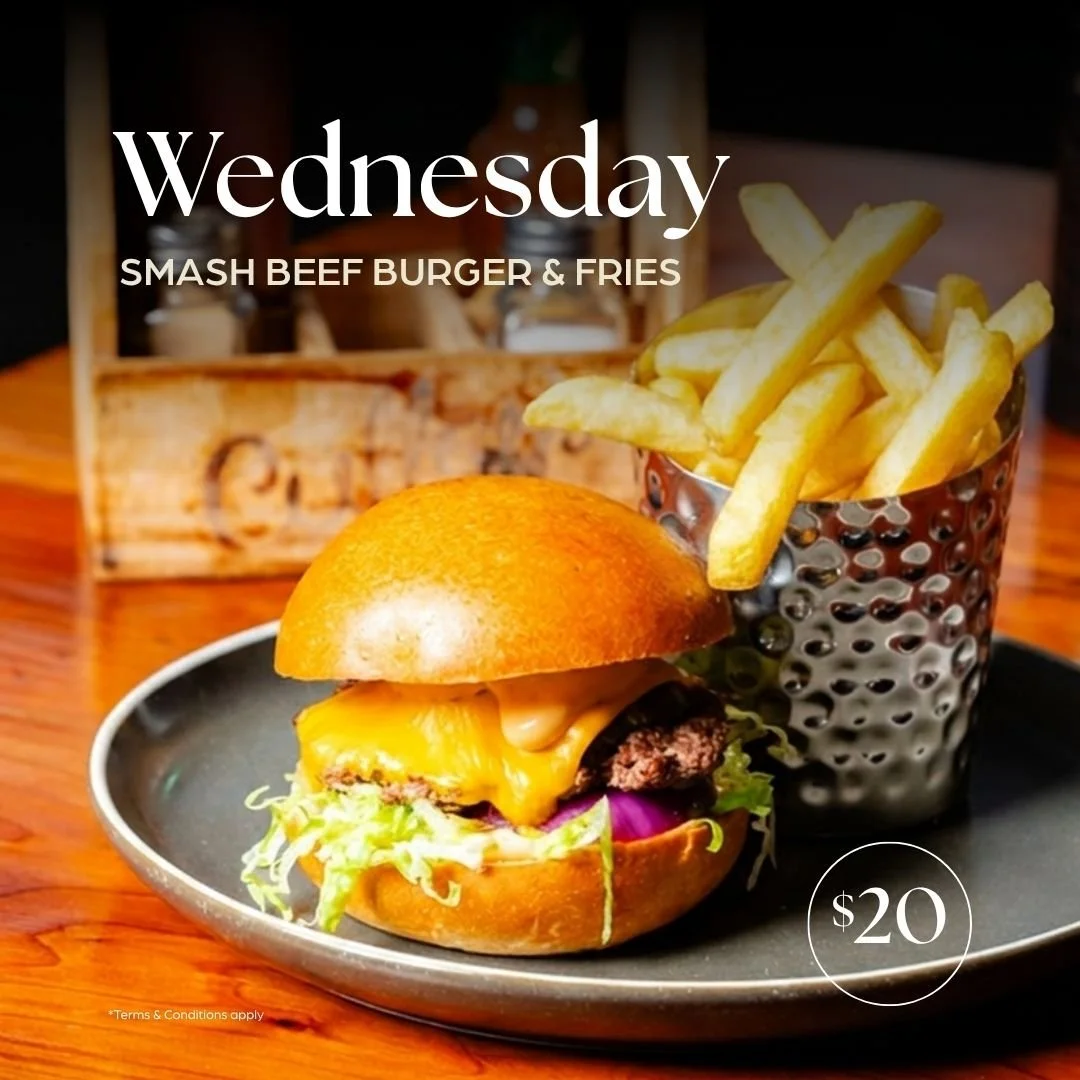 Plate of smashburger with fries for $20