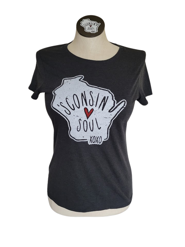 Sconsin soul t-shirt in color black frost with wisconsin logo on front