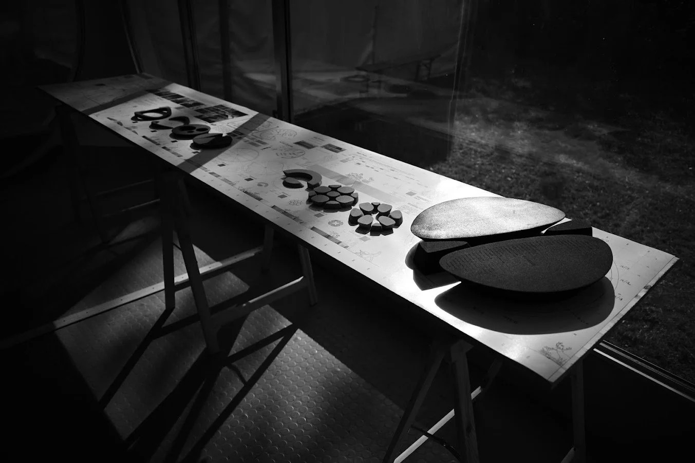Design models for The Seed: Biophilic Bench Design Studies by Jumana Hamdani and Sepa Sama, photographed during the Land Arc project at Kivik Art Centre, Sweden, now included in Rumble60 at UCLA Architecture and Urban Design