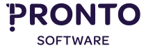 Pronto Software logo with purple text on a black background.