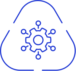Technology icon of a gear connected to nodes inside a cloud outline