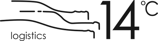 Logo with stylized trucks and the number 14°C indicating temperature.
