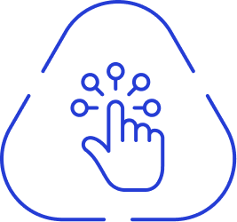 Icon of a hand interacting with a touchscreen surrounded by a safety shield