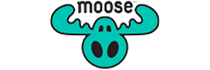 Stylized moose head logo with teal color and black background