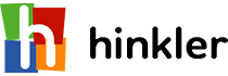 Hinkler logo with colorful abstract square and black text