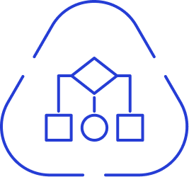 Flowchart diagram with connected shapes inside a cloud outline