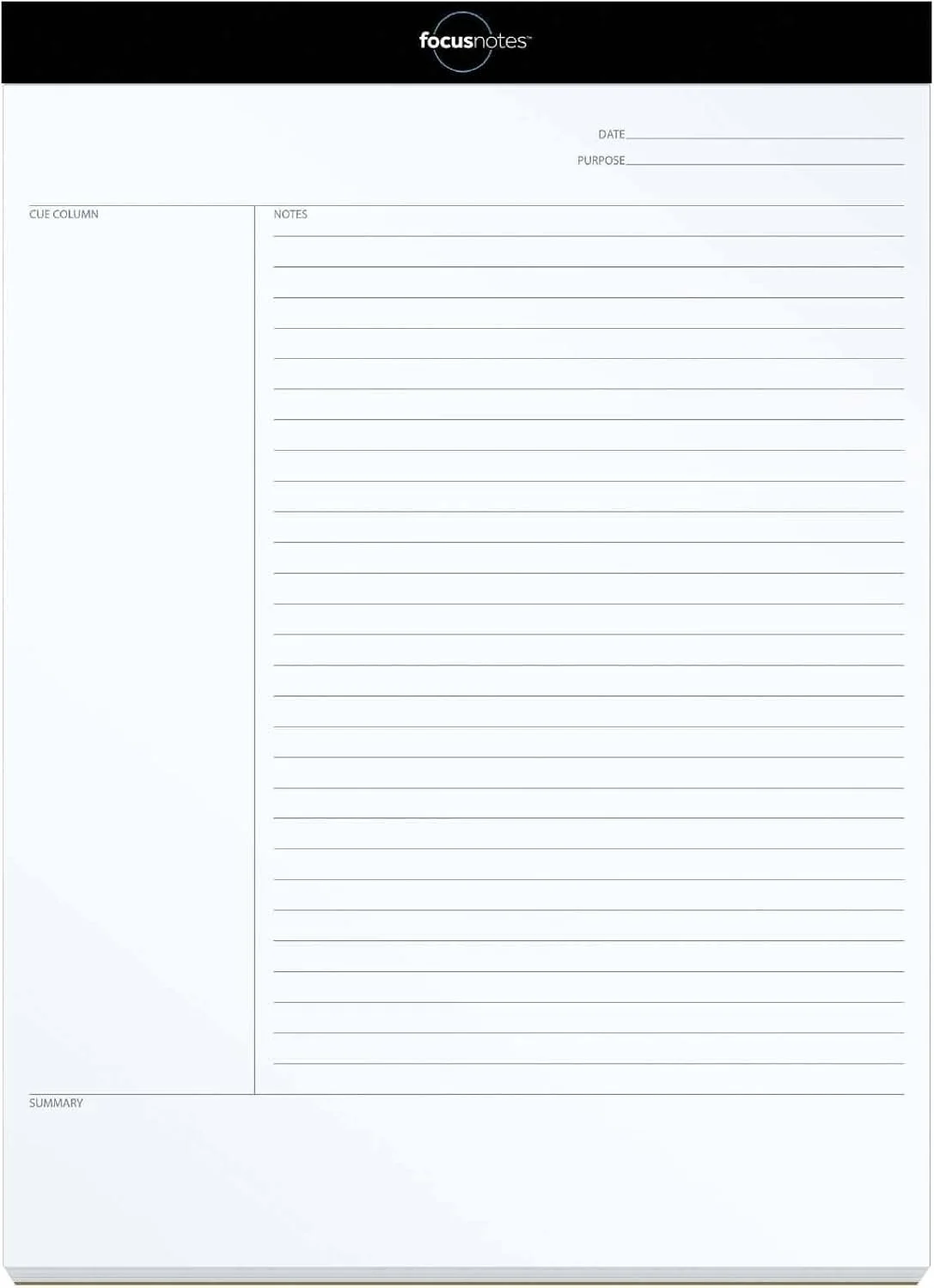 Oxford FocusNotes writing pad with structured note-taking sections for meetings and tasks.