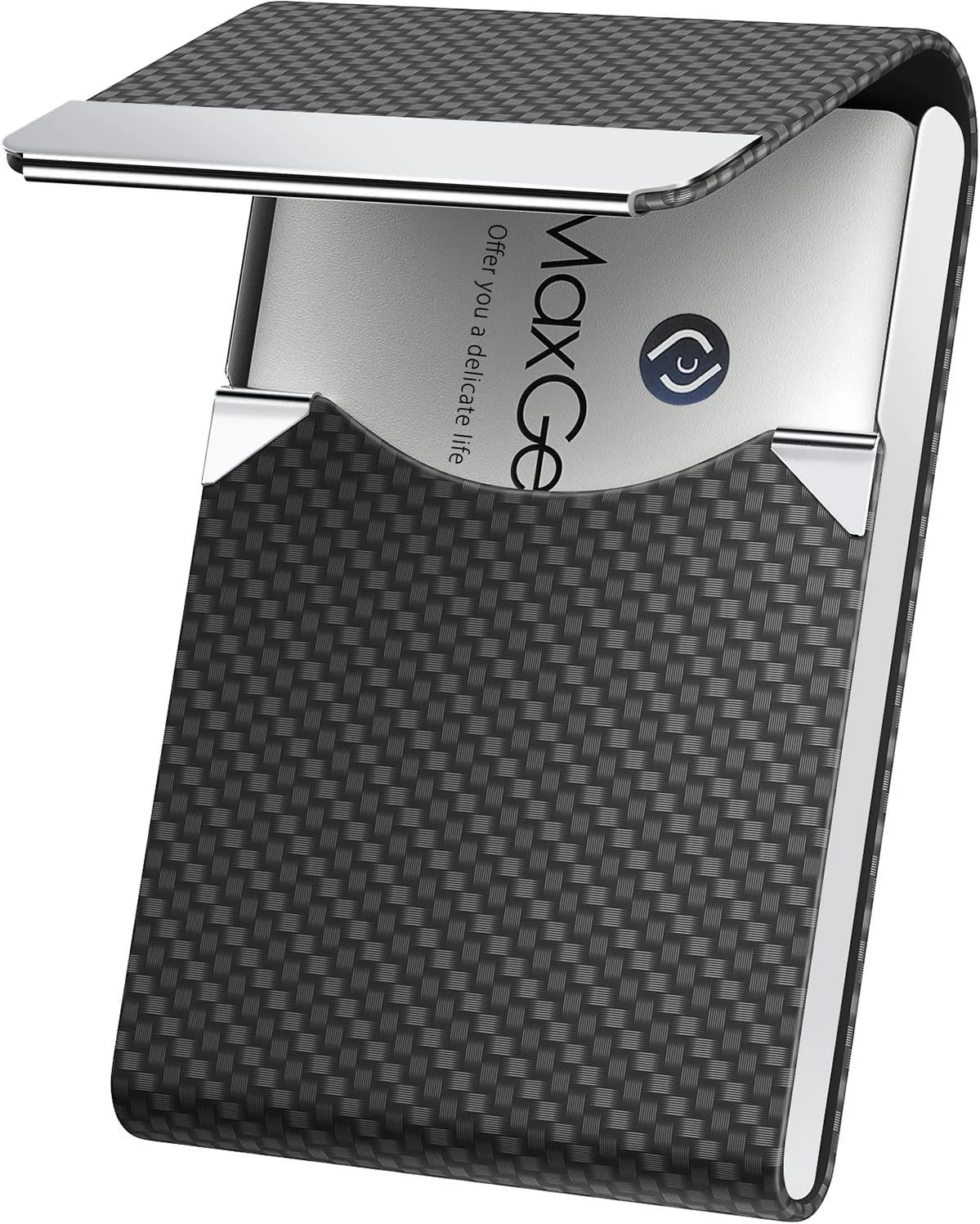 MaxGear metal business card holder with a sleek, professional design for networking.