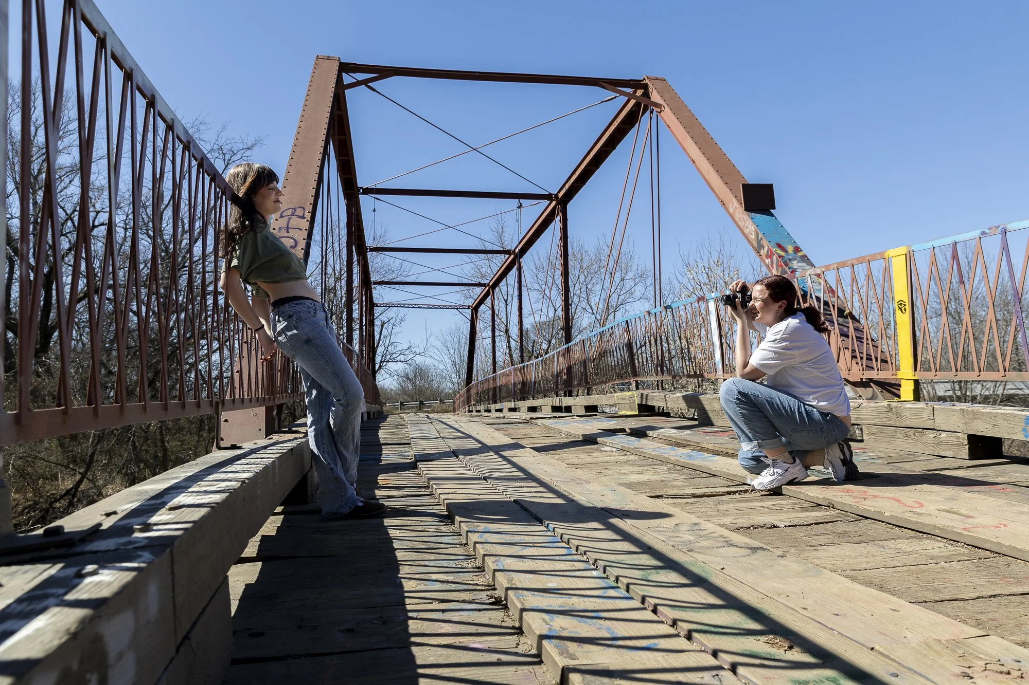 Photos and Friends: DENTON — Avery Shaner poses for Madi Northcutt at Old Alton Bridge in Denton, Texas on Feb. 6. Northcutt, who drove all the way from Longview, has been doing photography for a year.