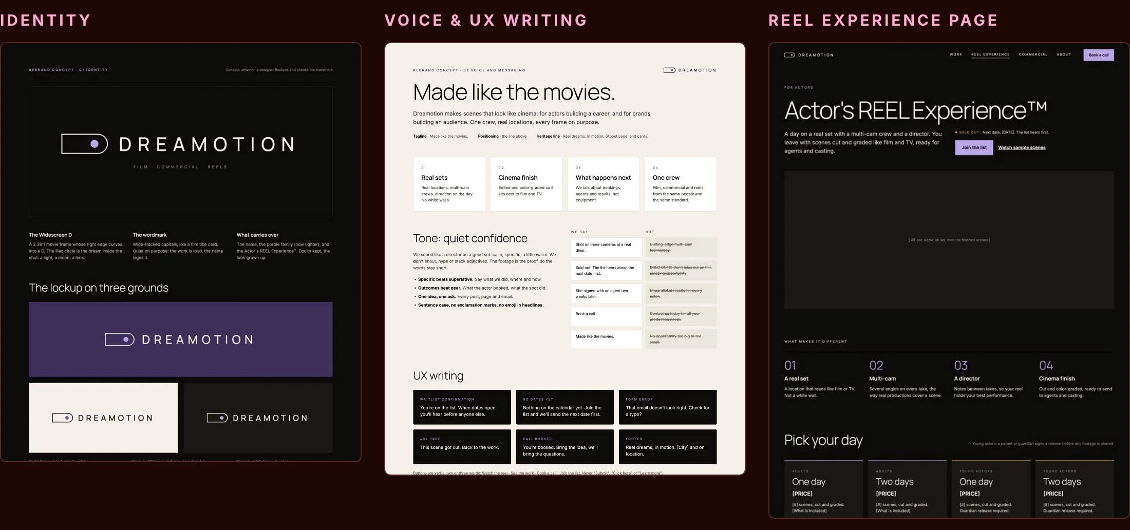 The direction: a widescreen D mark, a calm and specific voice, and purple moved to an accent.