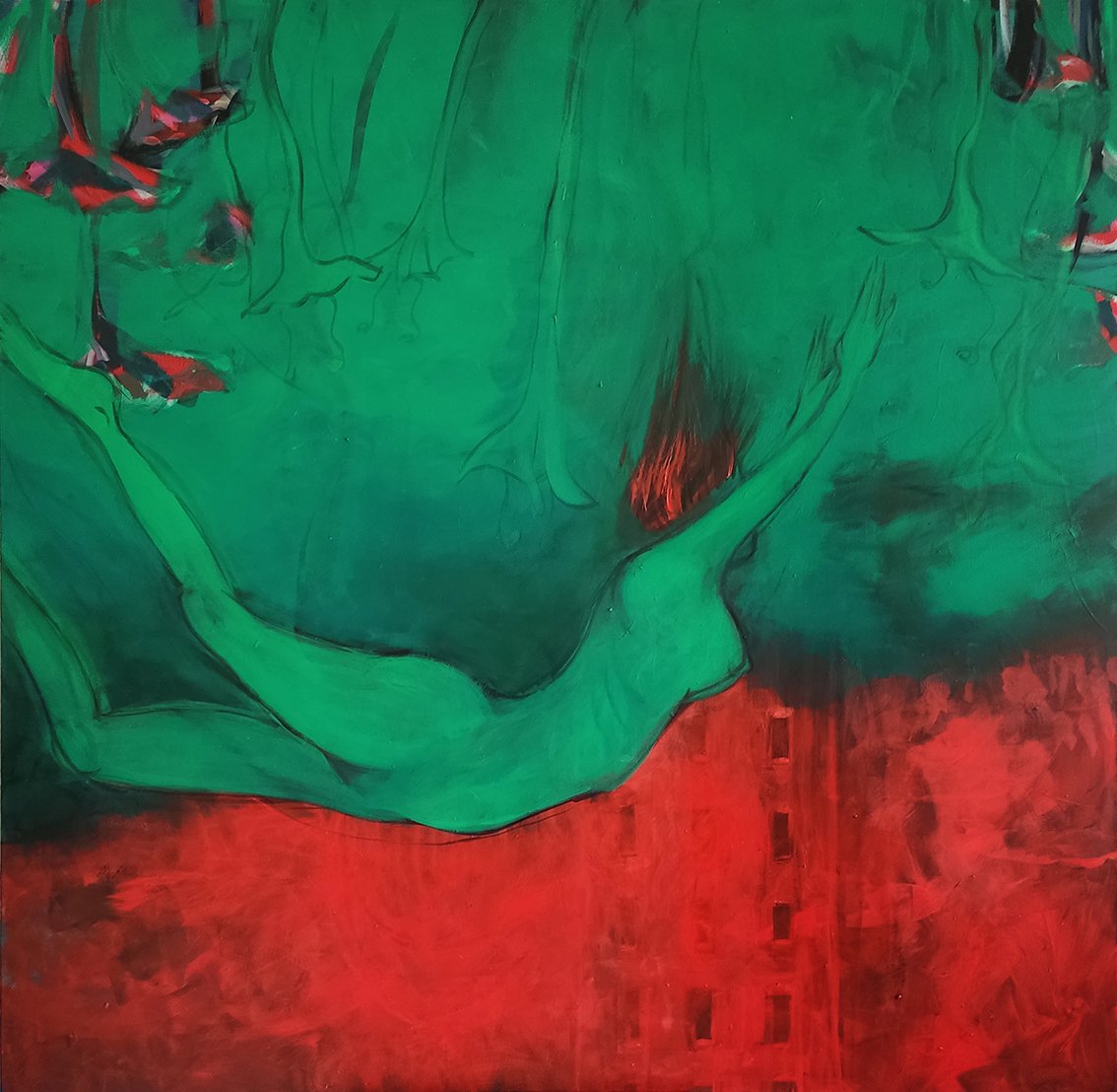Rote Fackel I 160 x 160 cm I Acrylfarbe auf Leinwand I 2024