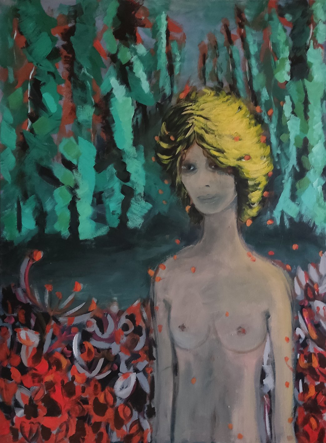 curly in the forest I 130 x 180 cm I Acrylfarbe auf Leinwand I 2023 (Kopie) (Kopie)