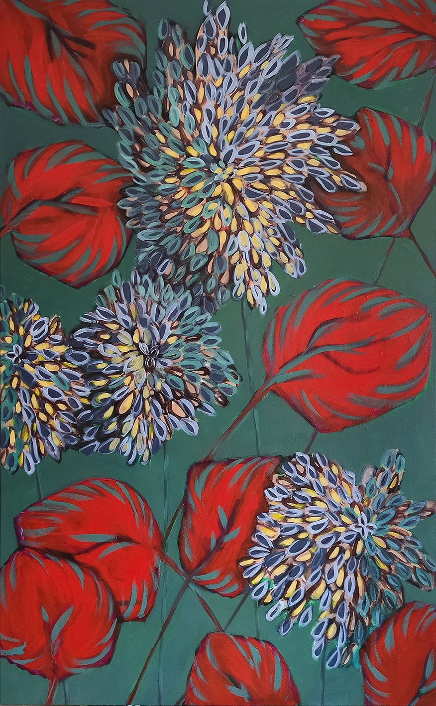 Rotblatt I 110 x 180 cm I Acrylfarbe auf Leinwand I 2023