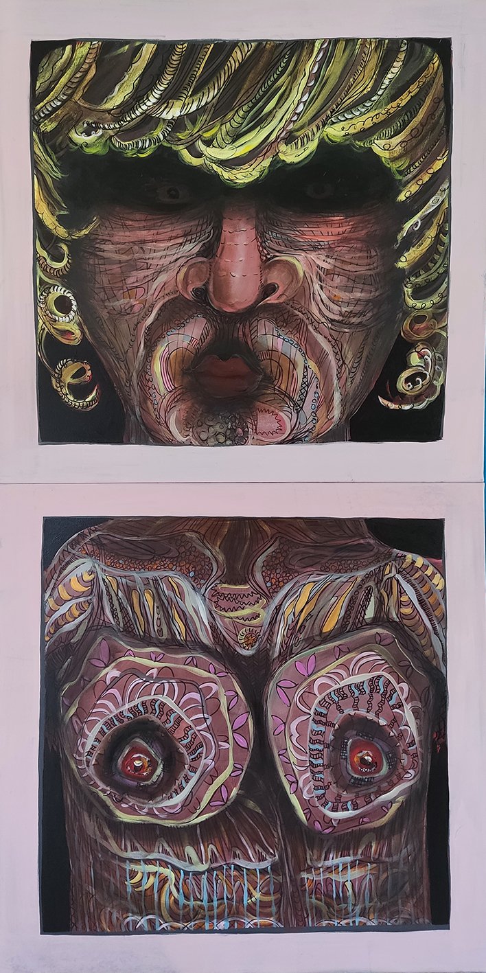 o.T. I 100 x 200 cm, 2-teilig I Acryl & Edding auf Leinwand I 2018