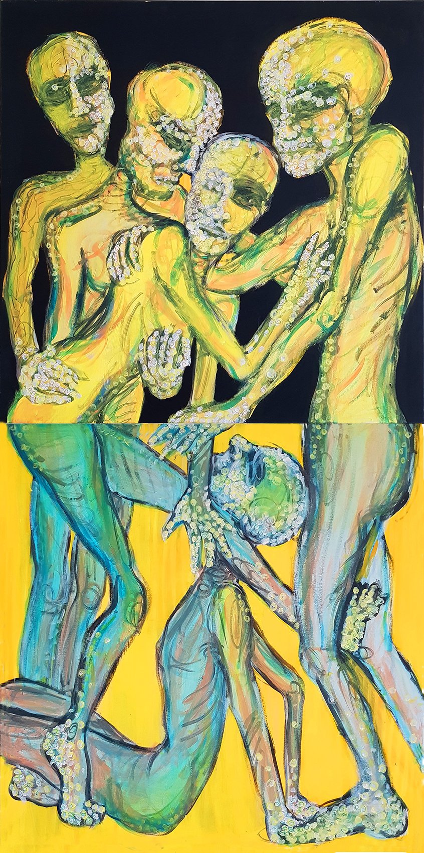 Ober- & Unterwelt I 100 x 200 cm, 2-teilig I Acryl & Edding auf Leinwand I 2018
